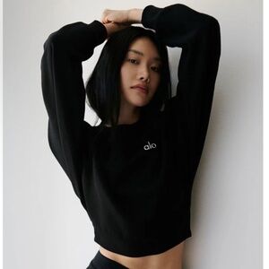 Alo Accolade Cropped Crewneck Sweater Black Size XS